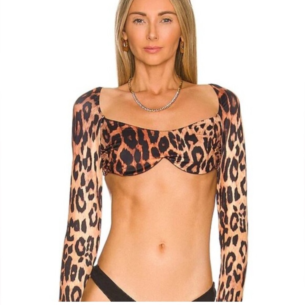 Revolve We Are HAH Keep It Up Bikini Top Lanka Leopard Print Long Sleeve X-Small